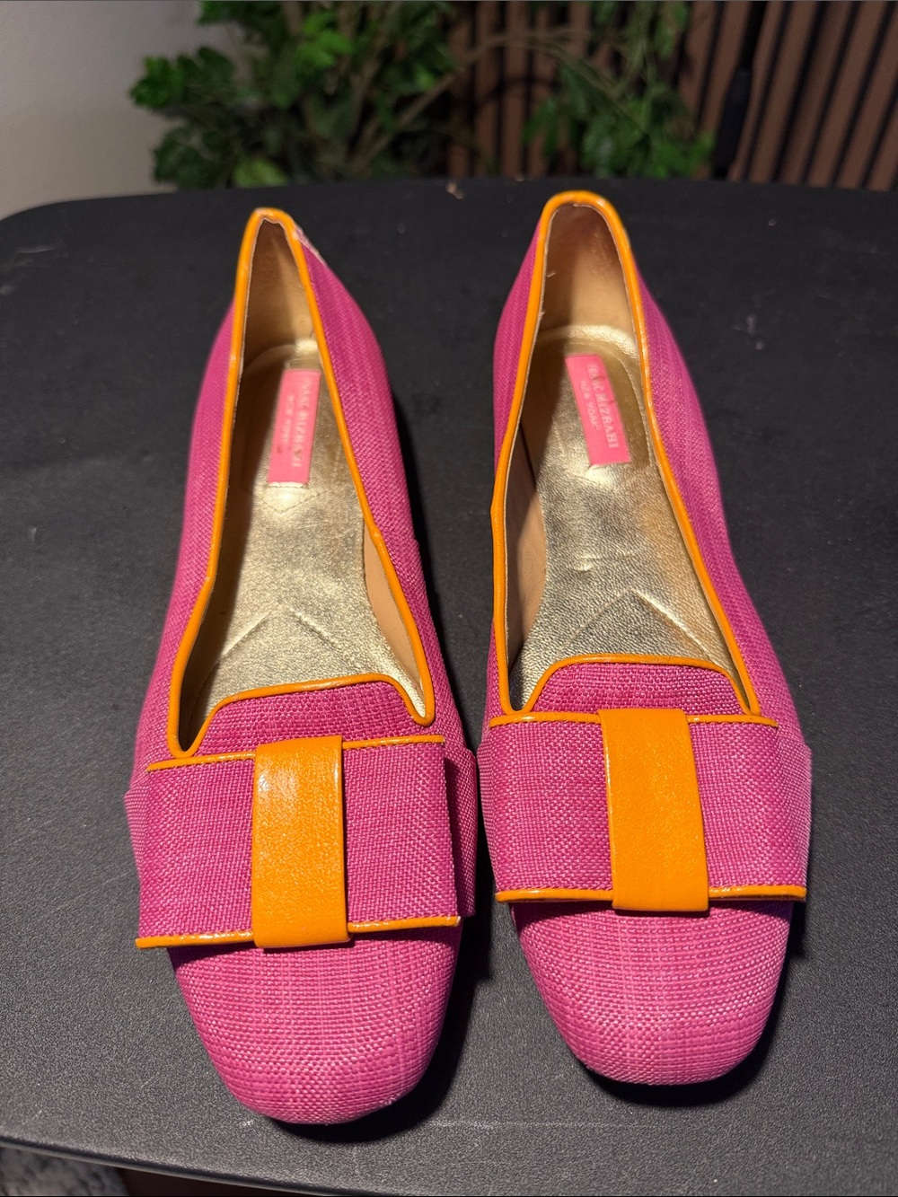 kate spade Pink and Orange Bow-Trim Loafers